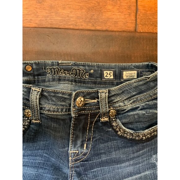 Miss Me Dark Wash Skinny Denim Jeans W/  Metallic Embroidery, Size 25 - Picture 2 of 7